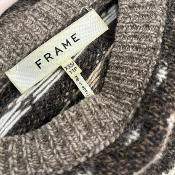 FRAME Fair Isle Crew Sweater XXS Hot Cocoa Cashmere Fairisle Mushroom - Picture 6 of 6